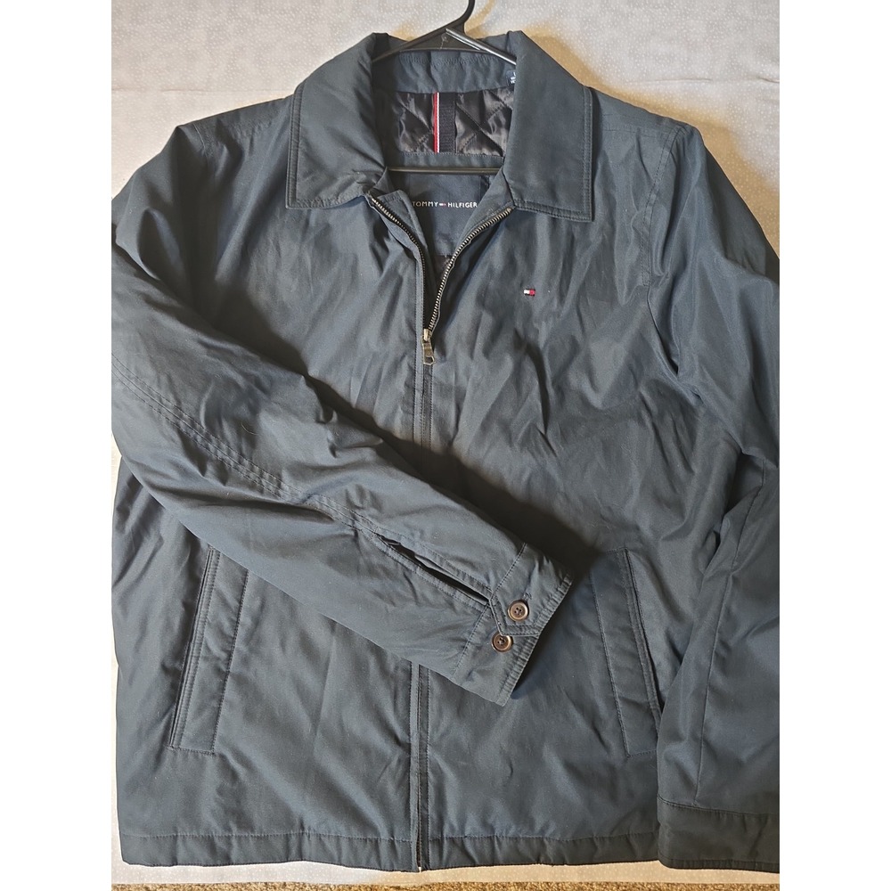Vintage Tommy Hilfiger Jacket Men's Large Navy Quilted Lined Full Zip Insulated